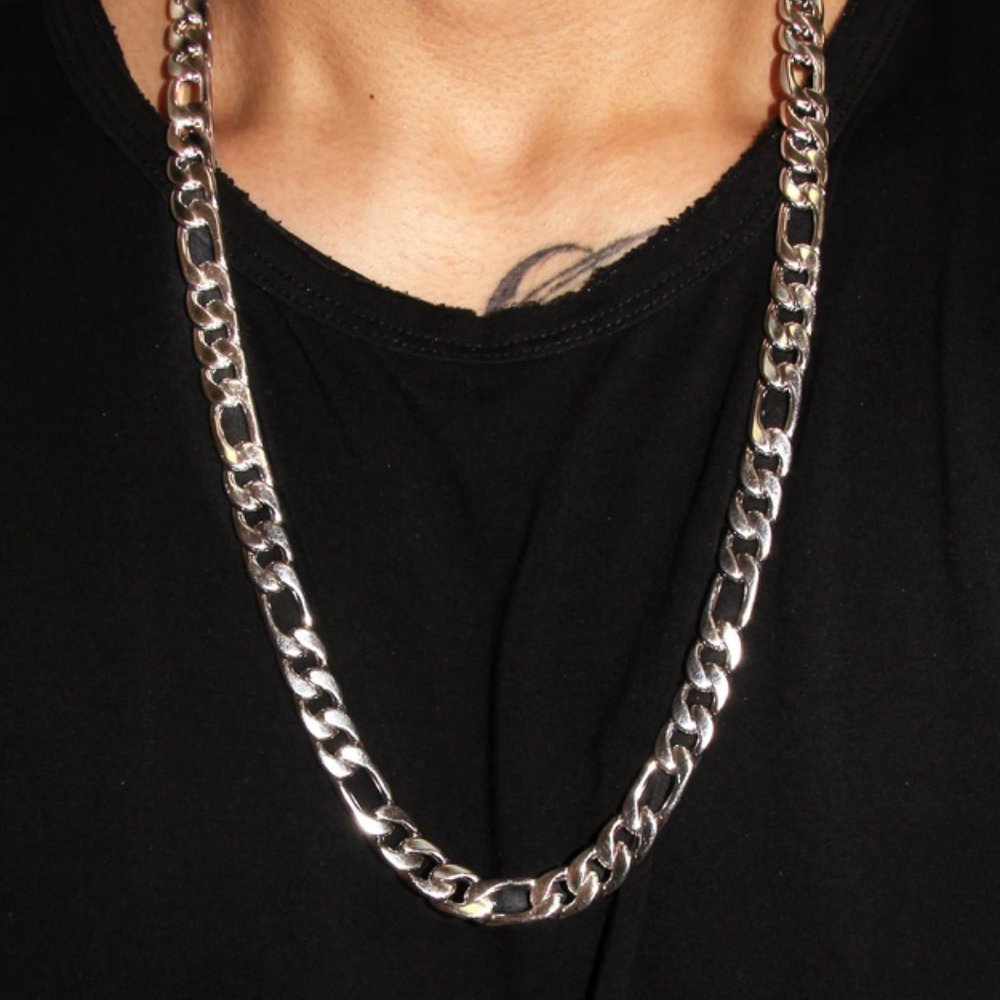 30" 18K White Gold Mens Figaro Chain Link Necklace Guys Authentic Jewelry 18 K